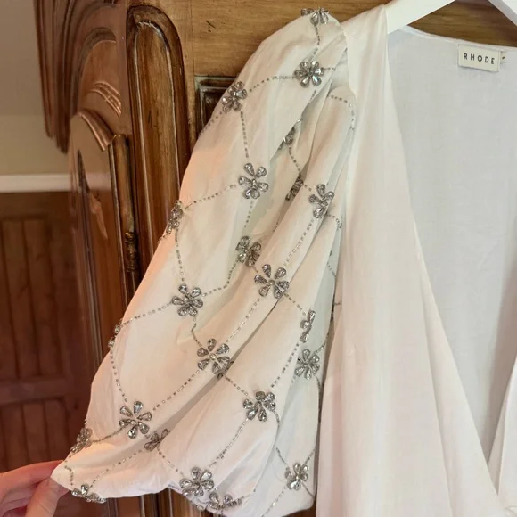 New RHODE Elsa Embellished Cotton Wrap Minidress size S - Picture 5 of 16